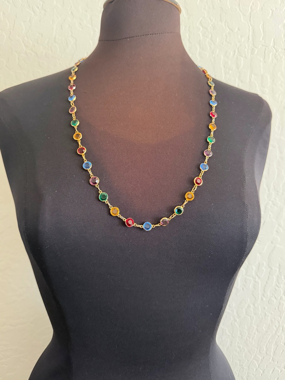 Vintage AUSTRIAN Crystal Bezel Set Colorfully Necklace